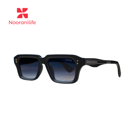Moscot Matte Black Square Gradient Sunglasses with Metallic Temple Accent