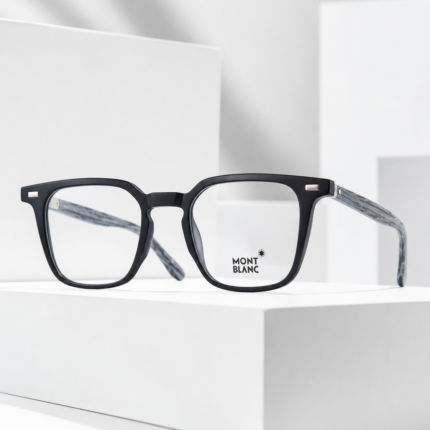 Montblanc Classic Black Square Eyeglasses Frame with Textured Temples