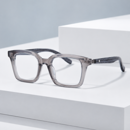 Montblanc Transparent Grey Square Eyeglasses Frame with Textured Temples