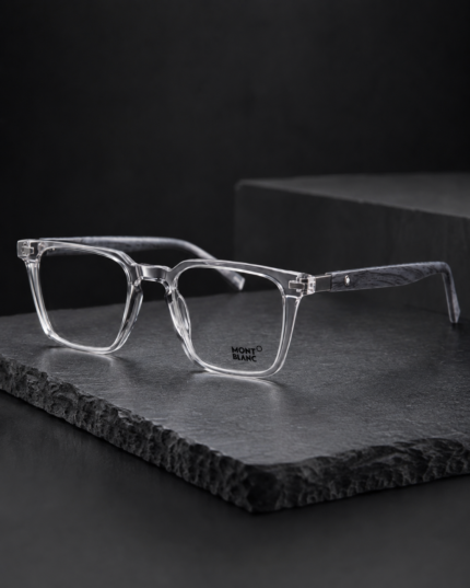 Montblanc Crystal Clear Square Eyeglasses Frame with Textured Temples