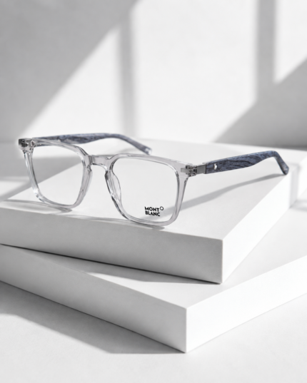 Montblanc Clear Transparent Square Eyeglasses Frame with Marble Grey Temples