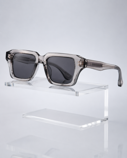 Moscot Translucent Grey Crystal Square Sunglasses with Core-Wire Temples