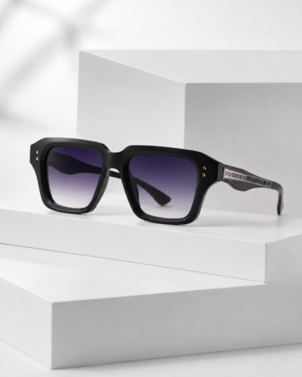 Moscot Matte Black Square Gradient Sunglasses with Silver Temple Accent