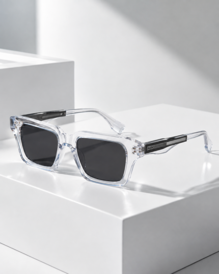 Moscot Clear Crystal Square Sunglasses with Black Core-Wire Temples