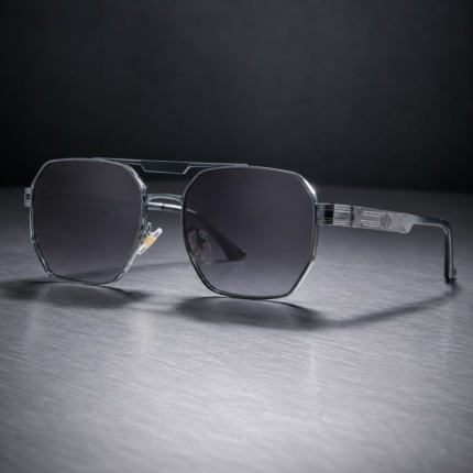 Translucent Grey Double-Bridge Geometric Aviator Sunglasses