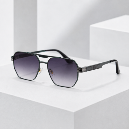Gunmetal Double-Bridge Geometric Pilot Sunglasses