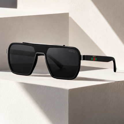 Gucci Oversized Navigator Brown Gradient Sunglasses with Gold Brow Bar